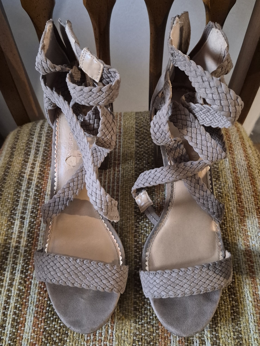 Lauren Conrad Braided Lace-Up Taupe Suede Heeled Sandals